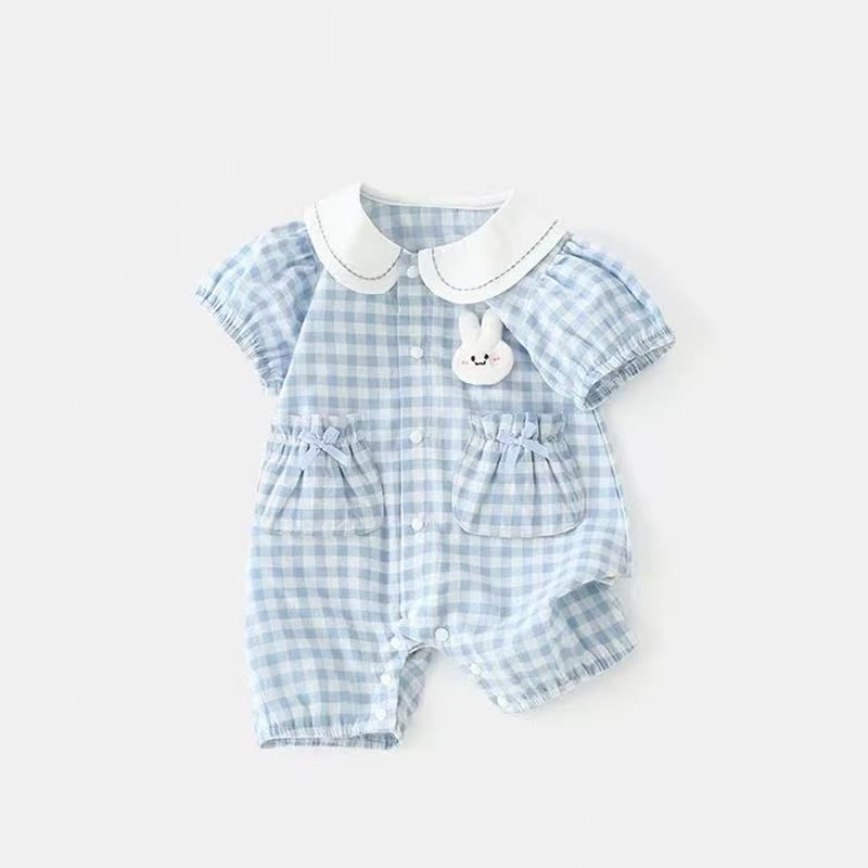 Baby Girls Peter Pan Collar Bunny Gingham Romper - image 1