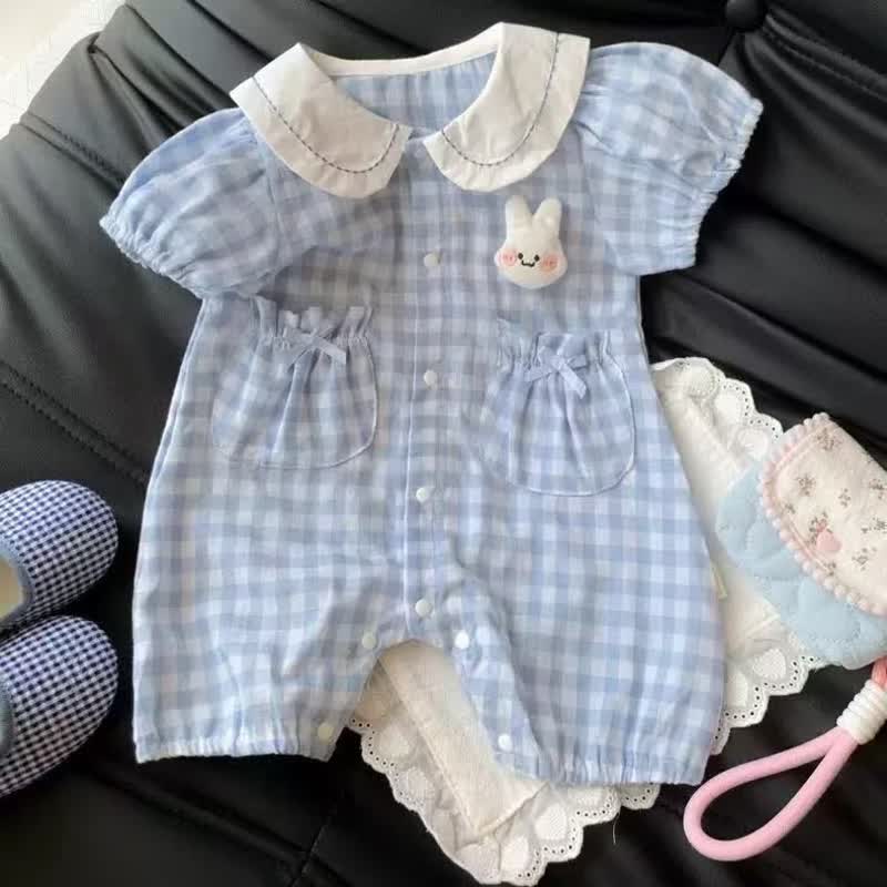 Baby Girls Peter Pan Collar Bunny Gingham Romper - Blue - 18-24M - image 2
