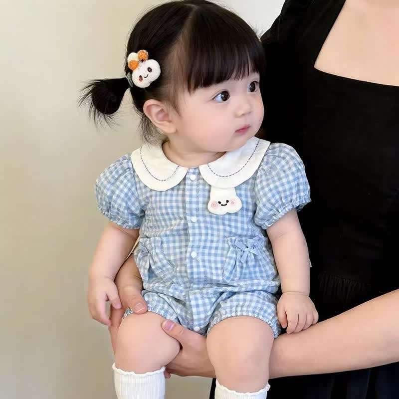 Baby Girls Peter Pan Collar Bunny Gingham Romper - image 3