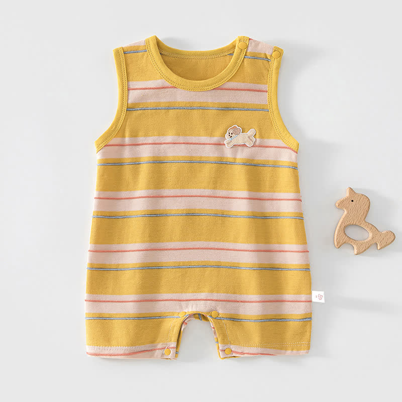 Baby Soft Striped Animal Patch Romper - Yellow - 2-3T - image 1