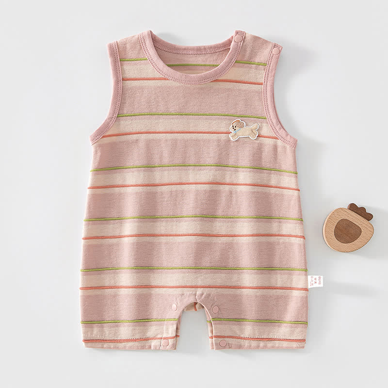 Baby Soft Striped Animal Patch Romper - Pink - 2-3T - image 2