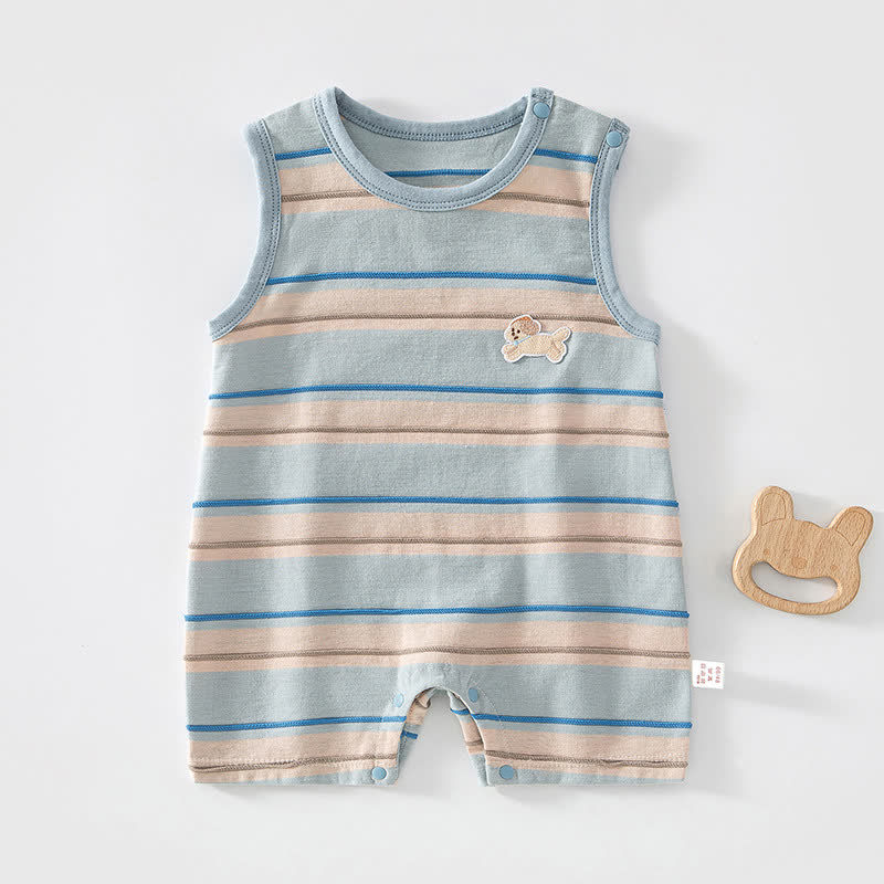 Baby Soft Striped Animal Patch Romper - Blue - 2-3T - image 3