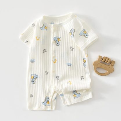 Baby Soft Ribbed Cotton Summer Romper - Blue Dino - 18-24M - image 8