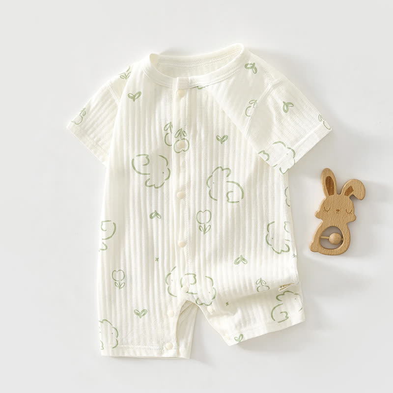 Baby Soft Ribbed Cotton Summer Romper - Beige Bunny - 18-24M - image 9