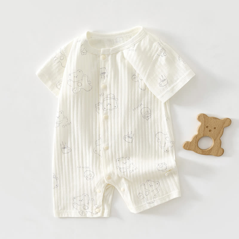 Baby Soft Ribbed Cotton Summer Romper - Beige Bear - 18-24M - image 11