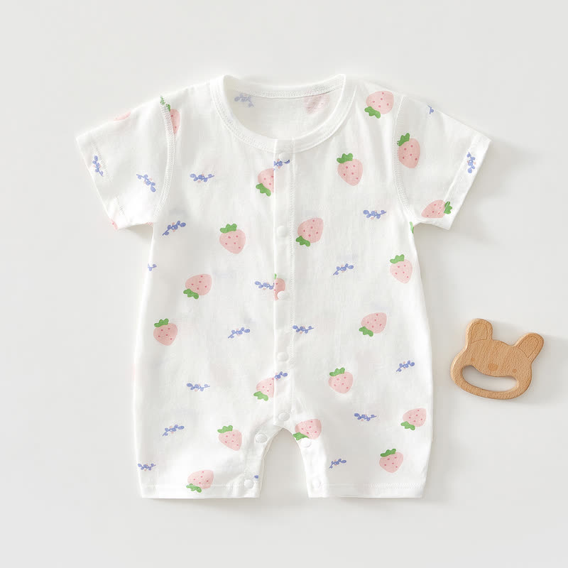 Baby Soft Ribbed Cotton Summer Romper - Beige  Strawberry - 18-24M - image 12