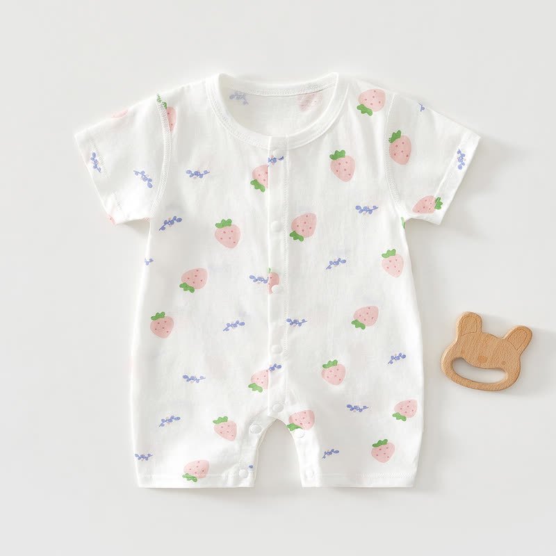 Baby Soft Ribbed Cotton Summer Romper - Beige  Strawberry - 18-24M - image 12