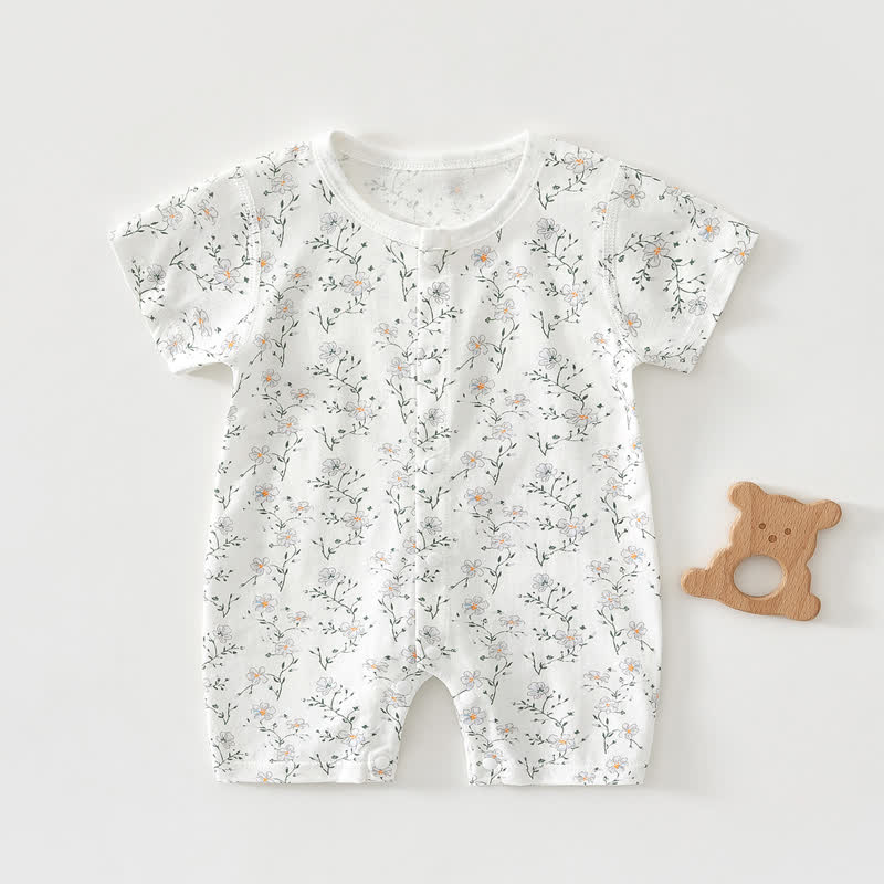 Baby Soft Ribbed Cotton Summer Romper - Beige Daisy - 18-24M - image 13