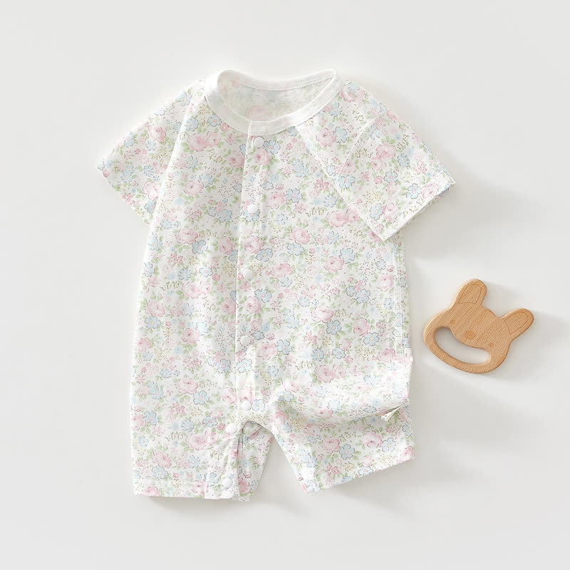 Baby Soft Ribbed Cotton Summer Romper - Beige Floral - 18-24M - image 14