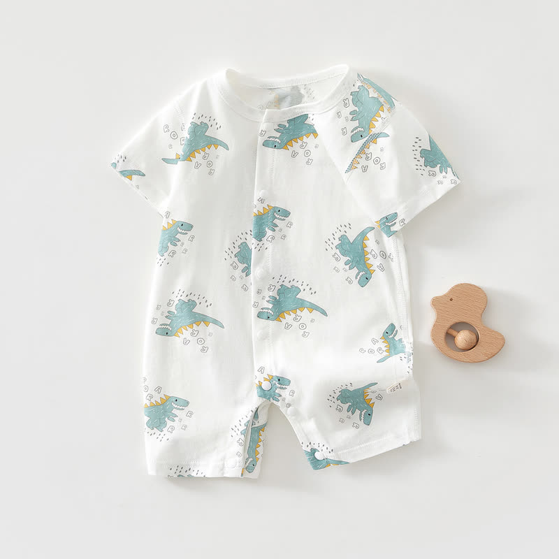Baby Soft Ribbed Cotton Summer Romper - Green Dino - 18-24M - image 15