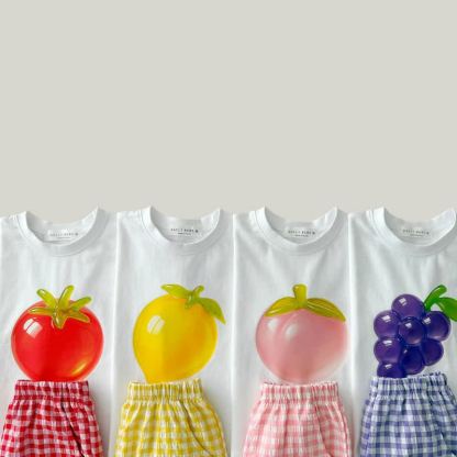 Toddler Kid Fruit Print T-Shirt and Gingham Shorts 2-Piece Set - image 1