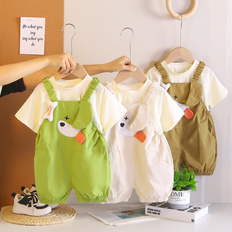 Toddler Ruffle Strap Duck Overalls and T-Shirt 2-Piece Set - image 1