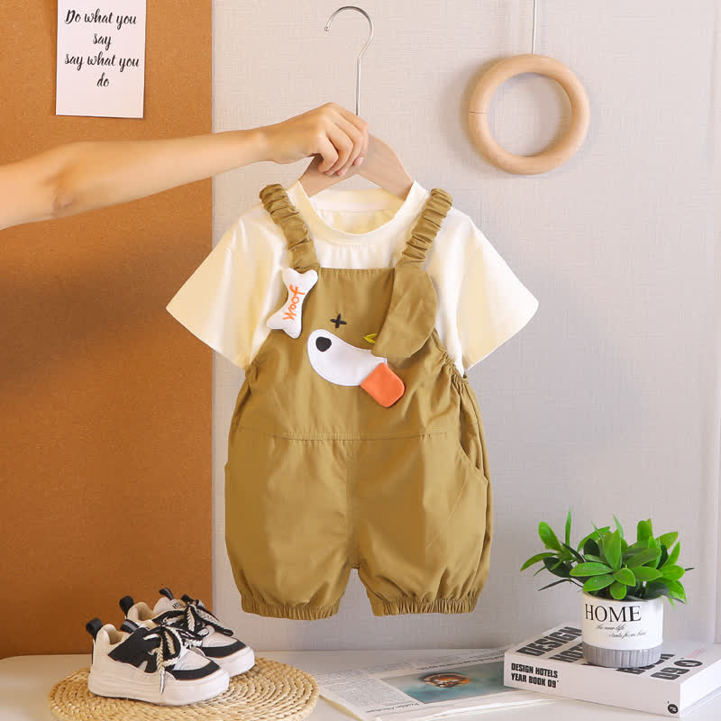 Toddler Ruffle Strap Duck Overalls and T-Shirt 2-Piece Set - Khaki - 4-5T - image 3
