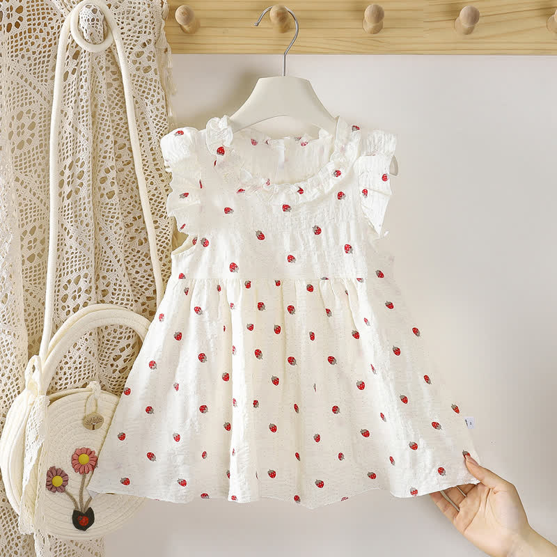 Toddler Girl White Summer Flutter Sleeve Dress - Strawberry - 8-9T - image 3