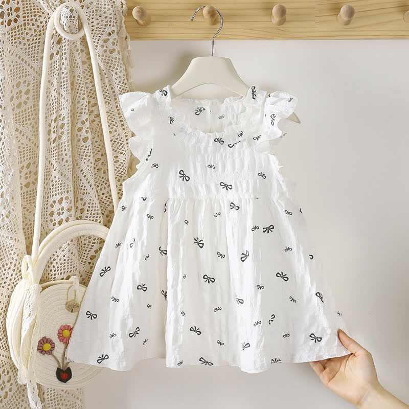 Toddler Girl White Summer Flutter Sleeve Dress - Black Bow - 8-9T - image 5