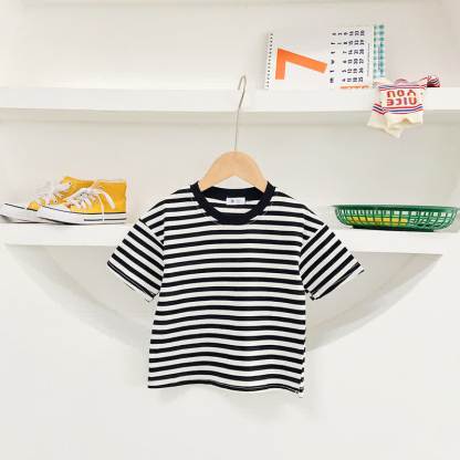 Toddler Striped Crew Neck Summer T-Shirt - Black - 10-11T - image 2