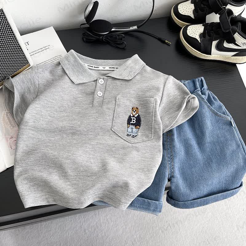 Toddler Boys Bear Polo Tee and Shorts 2-Piece Set - Light Gray - 4-5T - image 4
