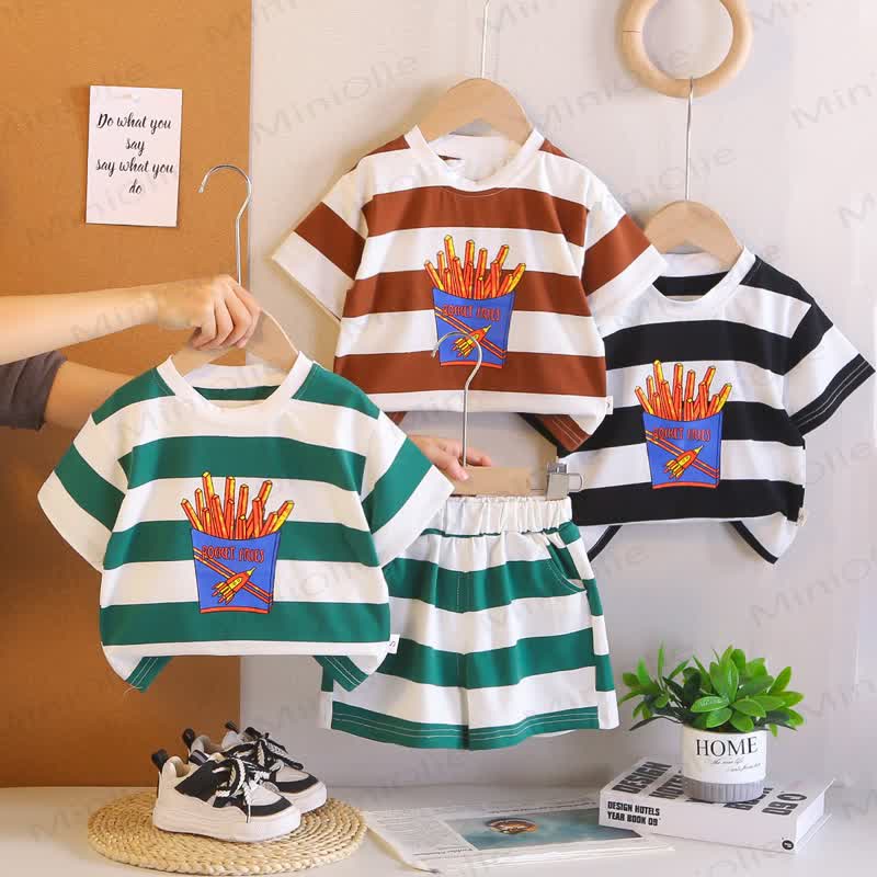 Toddler Boys Stripe Fries Print Tee and Shorts 2-Piece Set - image 1