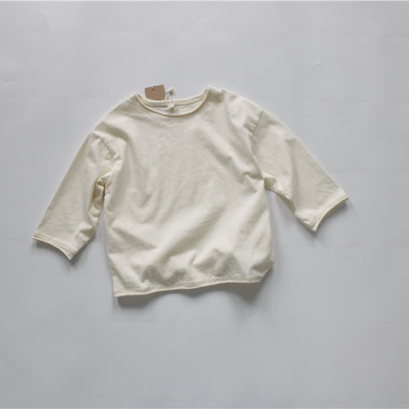 Toddler Baby Solid Color Crew Neck Long Sleeve Tee - Beige - 6-7T - image 2