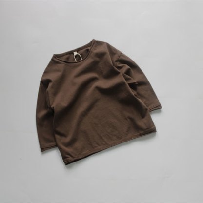 Toddler Baby Solid Color Crew Neck Long Sleeve Tee - Brown - 6-7T - image 3