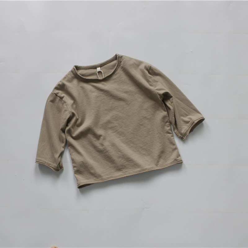 Toddler Baby Solid Color Crew Neck Long Sleeve Tee - Mocha - 6-7T - image 5