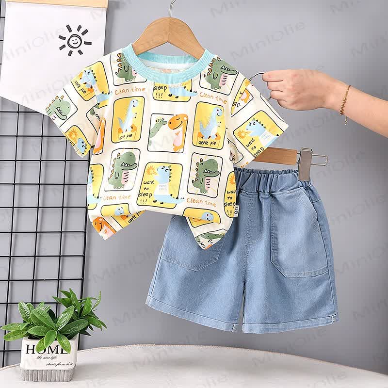 Toddler Boys Excavator Print Tee and Shorts 2-Piece Set - Yellow - 4-5T - image 2