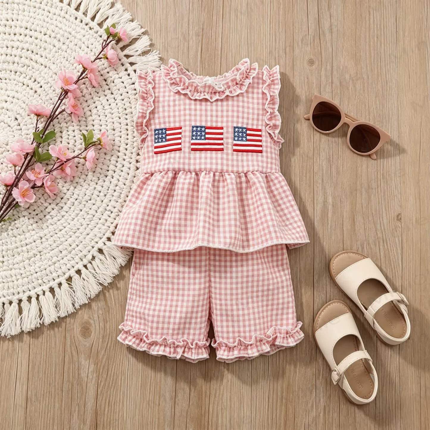 Baby Girl Pink Gingham Sleeveless Set - Pink - 3-4Y - image 1