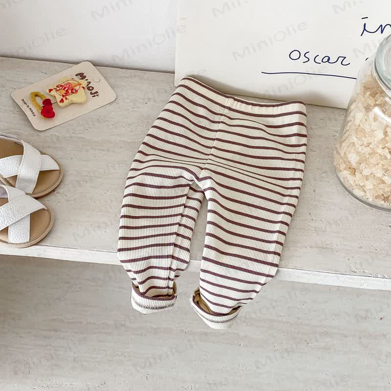 Baby Girls Ribbed Stripe Leggings - Coffee - 18-24M - image 3
