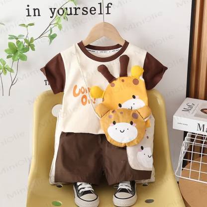 Toddler Boys Animal Collection Tee and Shorts Set with Plush Bear Bag - Coffee - 4-5T - image 3