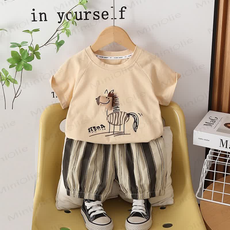 Toddler Boys Animal Collection Tee and Shorts Set with Plush Bear Bag - Apricot - 4-5T - image 5