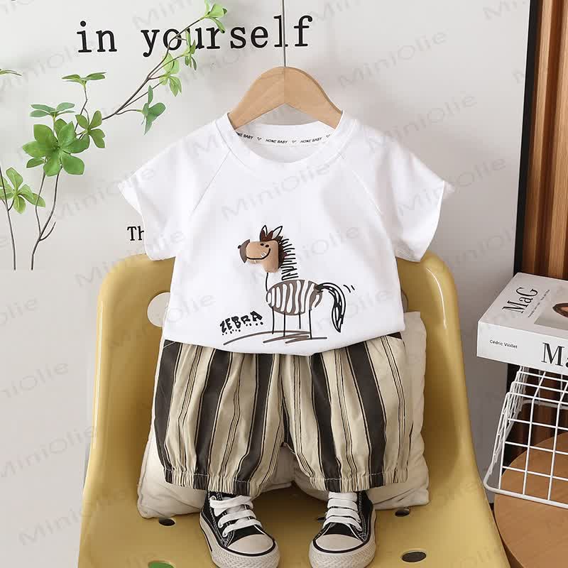 Toddler Boys Animal Collection Tee and Shorts Set with Plush Bear Bag - White - 4-5T - image 4