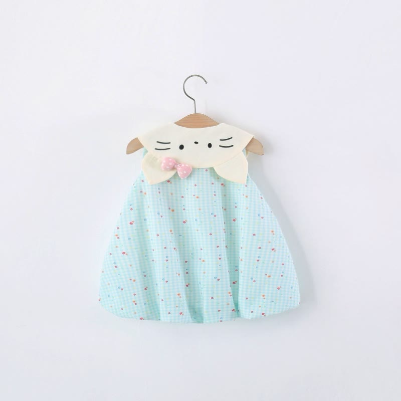 Baby Girl Cat Blue Plaid Floral Sleeveless Dress - image 2