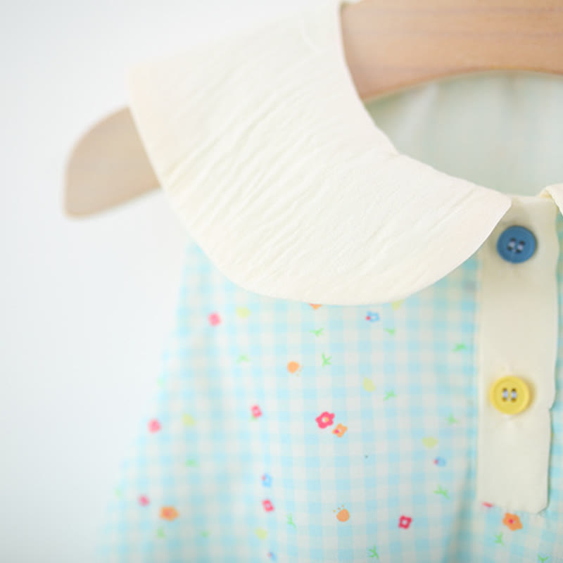 Baby Girl Cat Blue Plaid Floral Sleeveless Dress - image 3