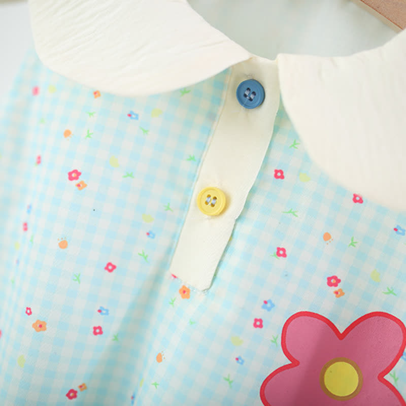 Baby Girl Cat Blue Plaid Floral Sleeveless Dress - image 4