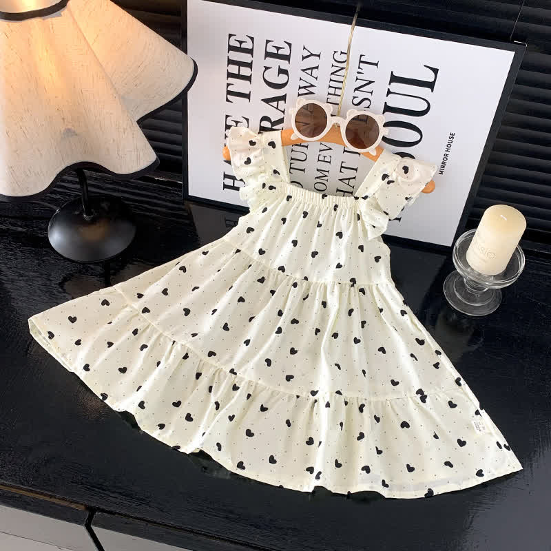 Toddler Girl Ruffle Flutter Sleeve Dress - White Heart - 10-11T - image 2