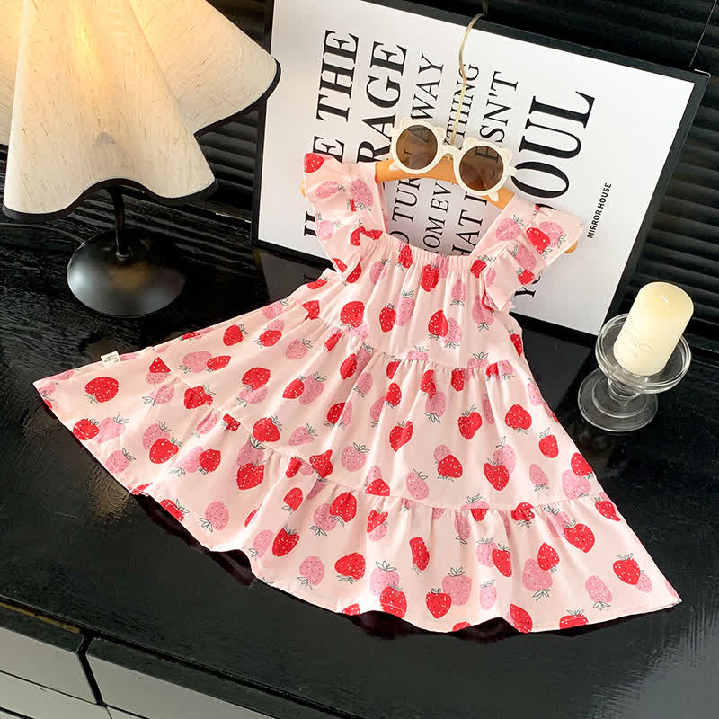 Toddler Girl Ruffle Flutter Sleeve Dress - Pink Strawberry - 10-11T - image 5
