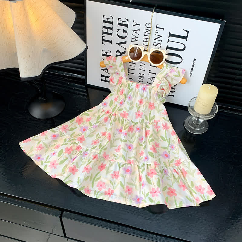 Toddler Girl Ruffle Flutter Sleeve Dress - Pink Flower - 10-11T - image 8
