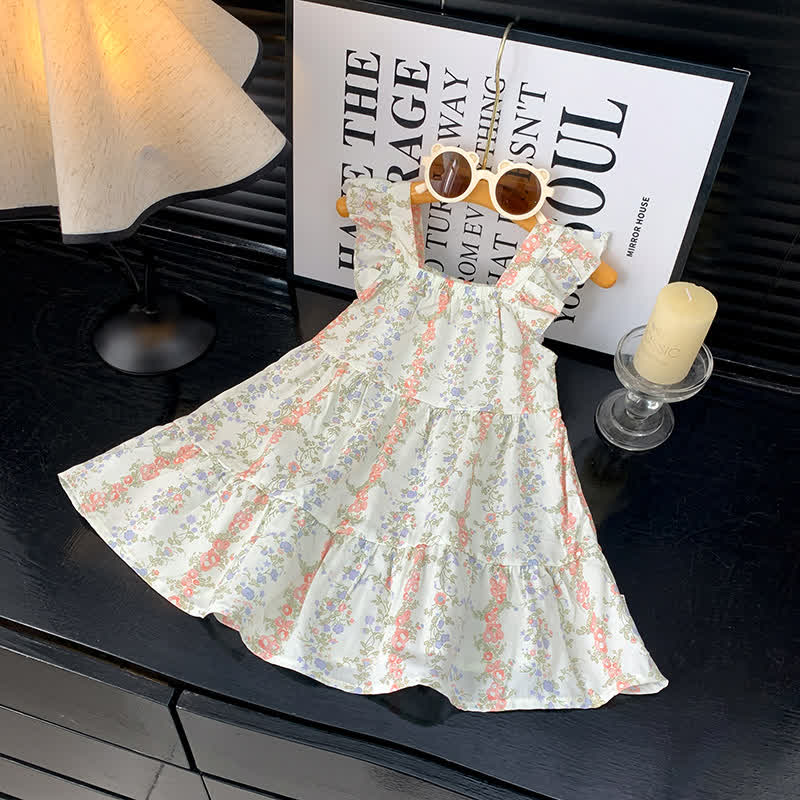 Toddler Girl Ruffle Flutter Sleeve Dress - Blue Flower - 10-11T - image 9