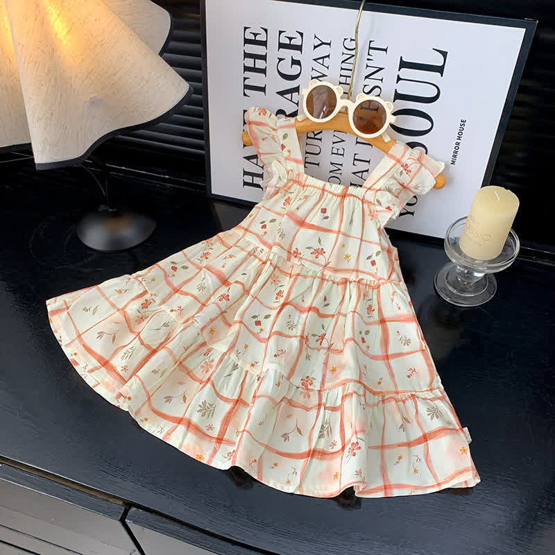 Toddler Girl Ruffle Flutter Sleeve Dress - Plaid Flower - 10-11T - image 10