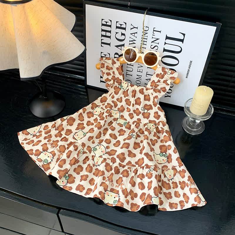 Toddler Girl Ruffle Flutter Sleeve Dress - Brown Cat - 10-11T - image 11