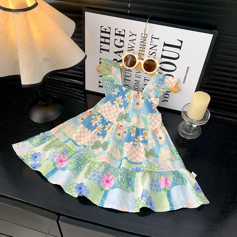 Toddler Girl Ruffle Flutter Sleeve Dress - Green Flower - 10-11T - image 12