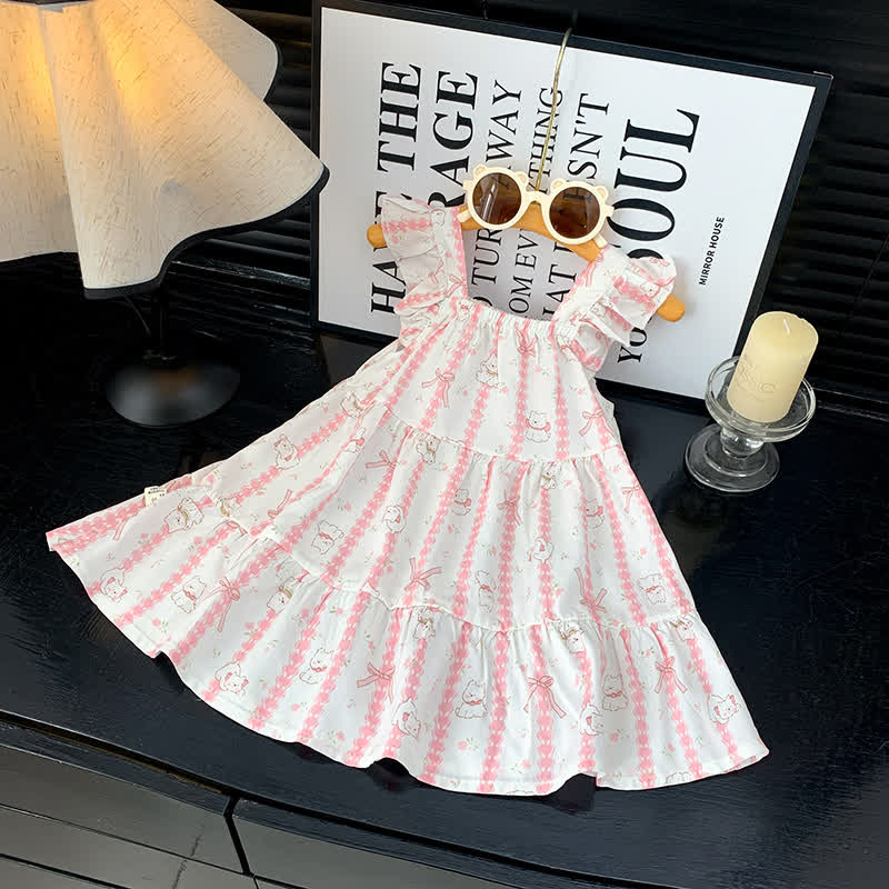 Toddler Girl Ruffle Flutter Sleeve Dress - White Bear - 10-11T - image 13