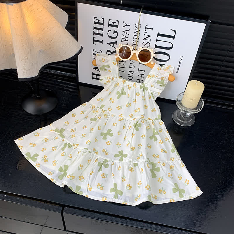 Toddler Girl Ruffle Flutter Sleeve Dress - White Bow - 10-11T - image 17