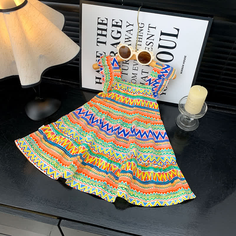 Toddler Girl Ruffle Flutter Sleeve Dress - Colorful Stripe - 10-11T - image 19