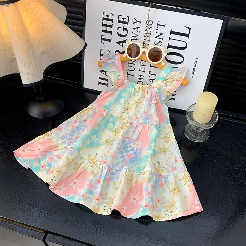 Toddler Girl Ruffle Flutter Sleeve Dress - Colorful Flower - 10-11T - image 22
