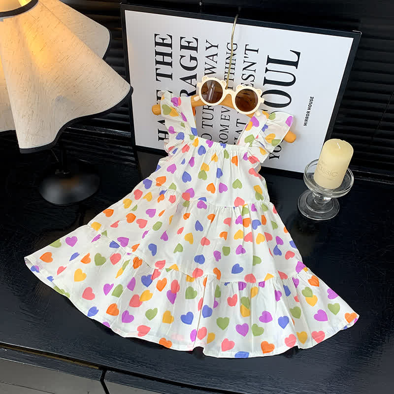 Toddler Girl Ruffle Flutter Sleeve Dress - Colorful Heart - 10-11T - image 23