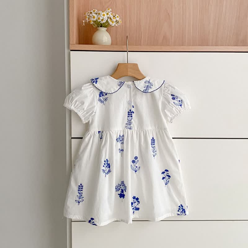Toddler Girl White Floral Peter Pan Collar Dress - image 3