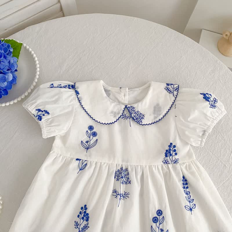 Toddler Girl White Floral Peter Pan Collar Dress - image 4