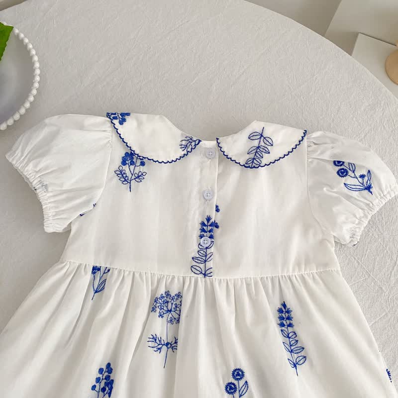 Toddler Girl White Floral Peter Pan Collar Dress - image 5