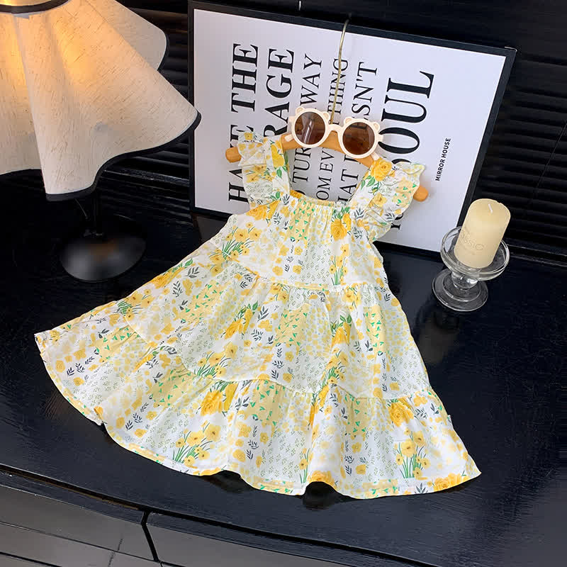 Toddler Girl Ruffle Flutter Sleeve Dress - Yellow Flower - 10-11T - image 20